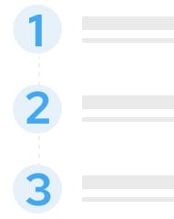 A vertical sequence showing numbered blue circles from 1 to 3, each with horizontal lines to the right, indicating steps or a list.